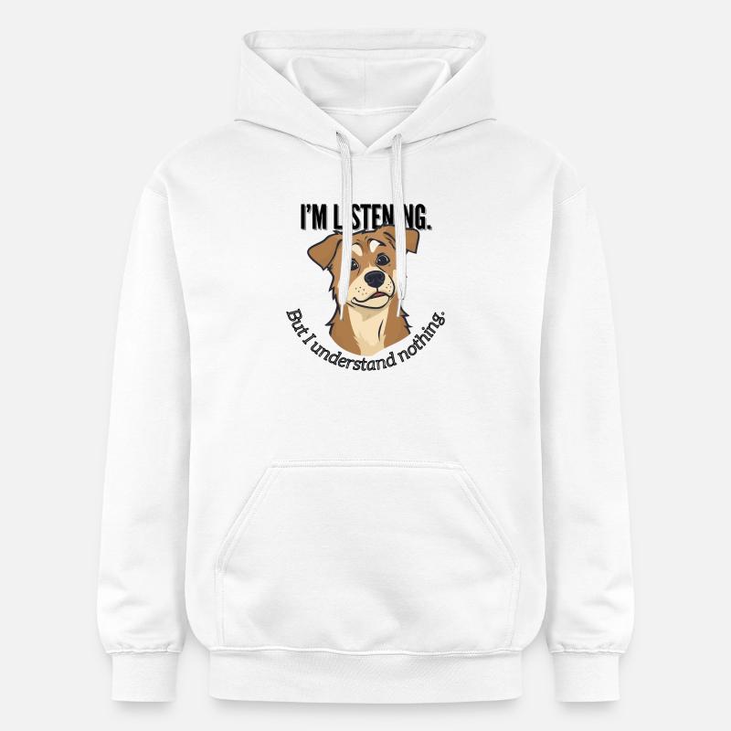 J’écoute le mème du chien - Sweat à capuche Softstyle® Gildan Unisexe - blanc