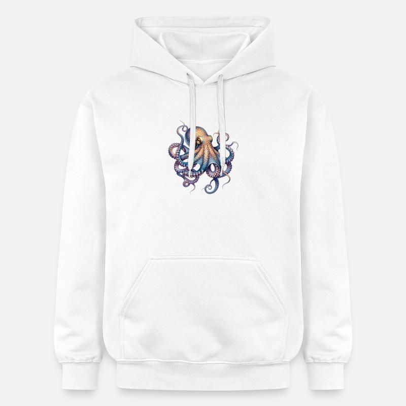 Impression de poulpe à l’encre - Sweat à capuche Softstyle® Gildan Unisexe - blanc