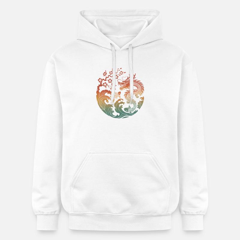 Conception du cercle Dragon & Koi - Sweat à capuche Softstyle® Gildan Unisexe - blanc