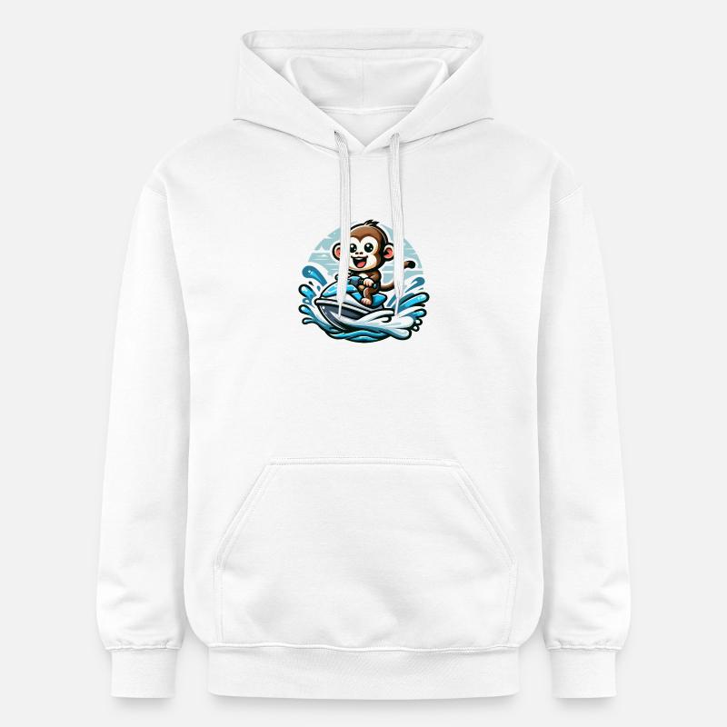 Singe sur Jet Ski Aventure - Sweat à capuche Softstyle® Gildan Unisexe - blanc