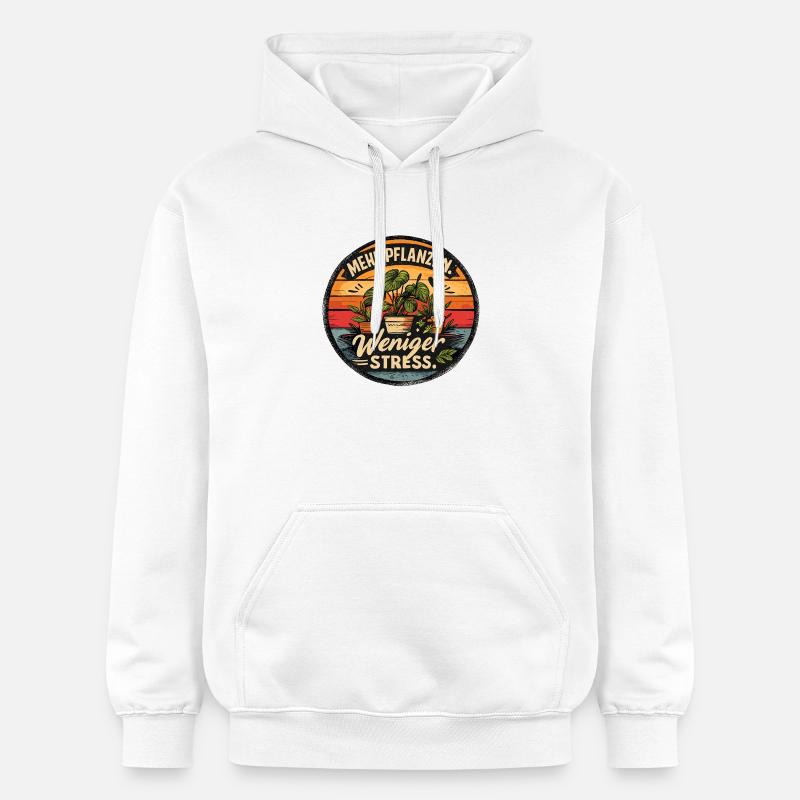 Plus de plantes, moins de stress - Sweat à capuche Softstyle® Gildan Unisexe - blanc