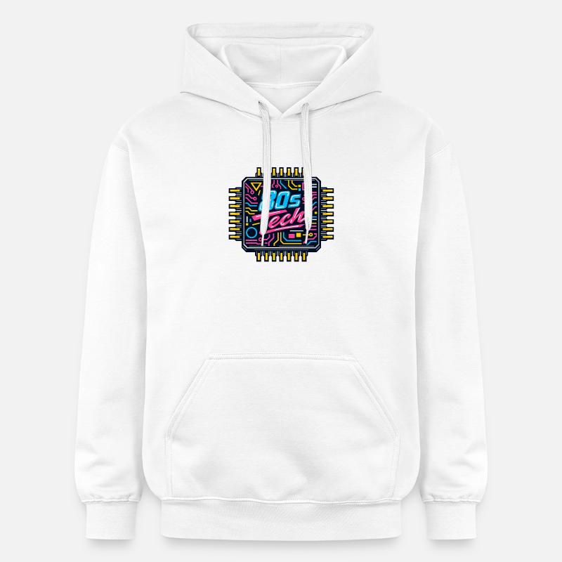 Puce Tech Neon des années 80 - Sweat à capuche Softstyle® Gildan Unisexe - blanc
