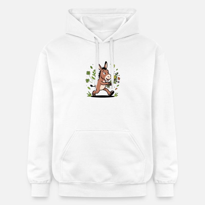 Âne joyeux et bouquet printanier - Sweat à capuche Softstyle® Gildan Unisexe - blanc
