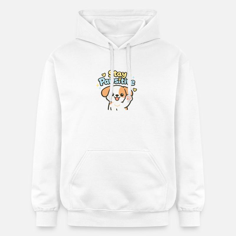 Reste Pawsitive – Caricature de chien mignon - Sweat à capuche Softstyle® Gildan Unisexe - blanc