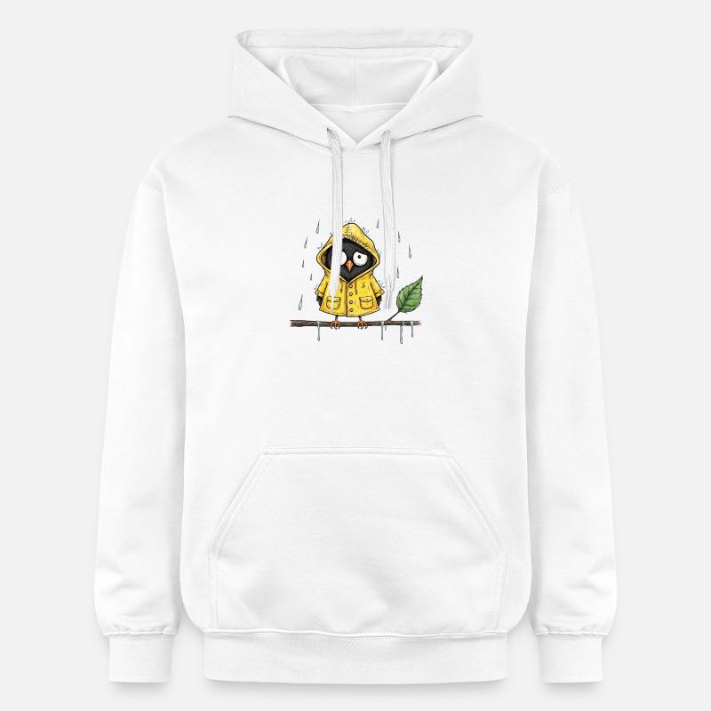 Chouette pluvieuse en imperméable jaune - Sweat à capuche Softstyle® Gildan Unisexe - blanc
