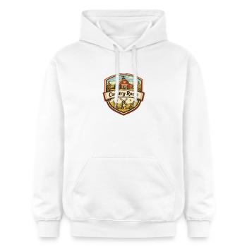 Country Roots Bauernhof Emblem - Gildan Unisex Softstyle® Midweight Hoodie - Weiß - Vorne - Liana (172cm) & Jaron (178cm)