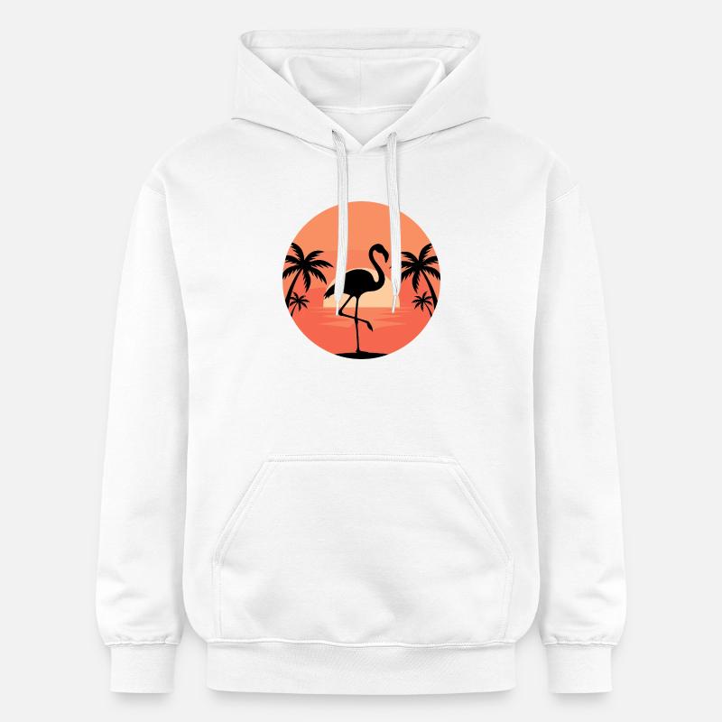 Flamant rose dans Sunset Tropic - Sweat à capuche Softstyle® Gildan Unisexe - blanc
