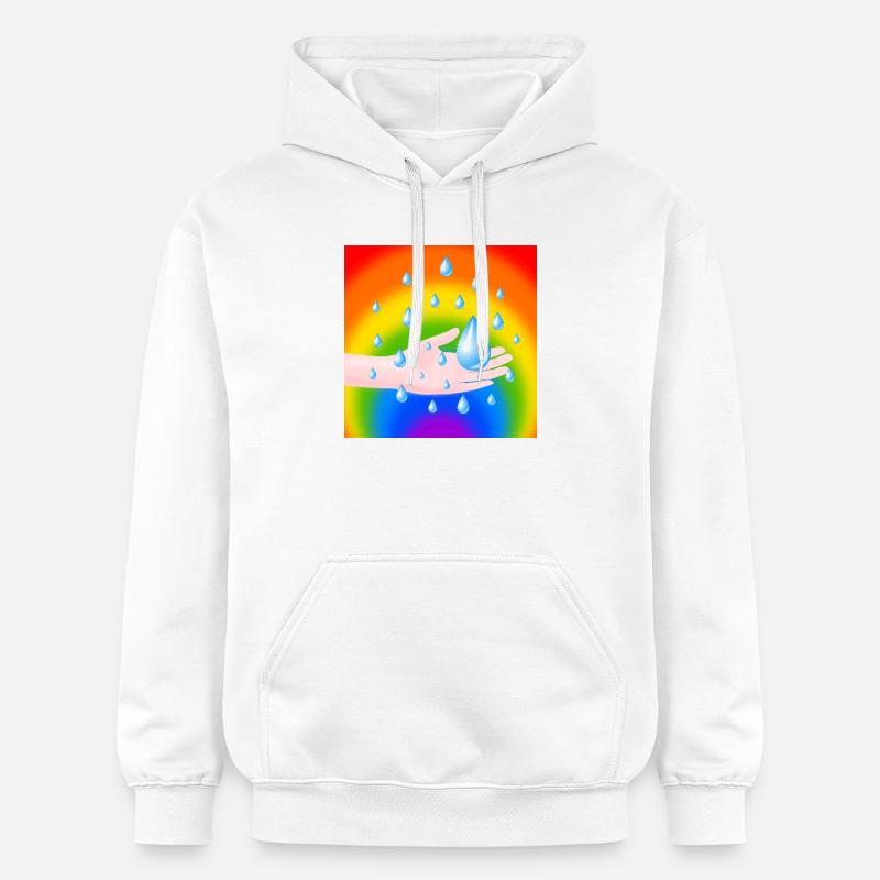 Rainbow Rain Drop and a Hand - Gildan Unisex Softstyle® Midweight Hoodie - white
