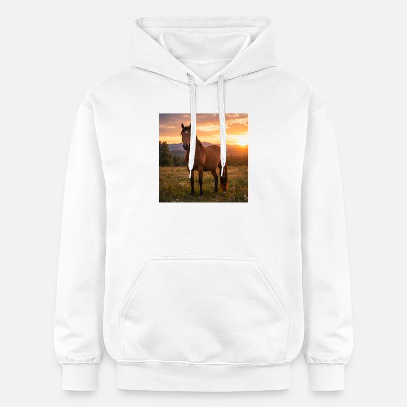 Cheval au coucher du soleil - Sweat à capuche Softstyle® Gildan Unisexe - blanc
