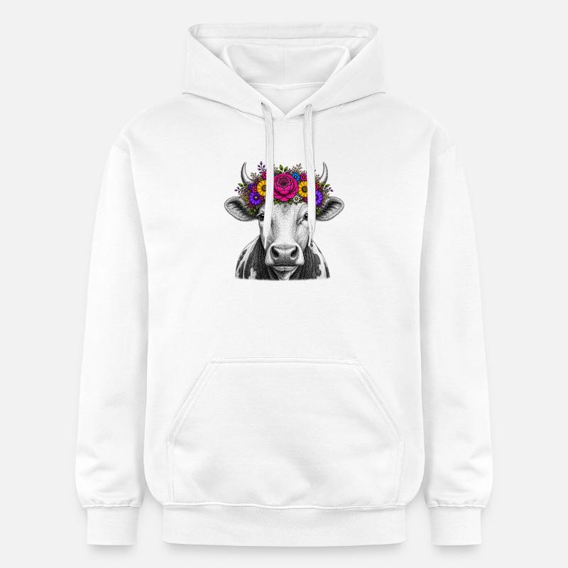 Vache avec couronne de fleurs - Sweat à capuche Softstyle® Gildan Unisexe - blanc