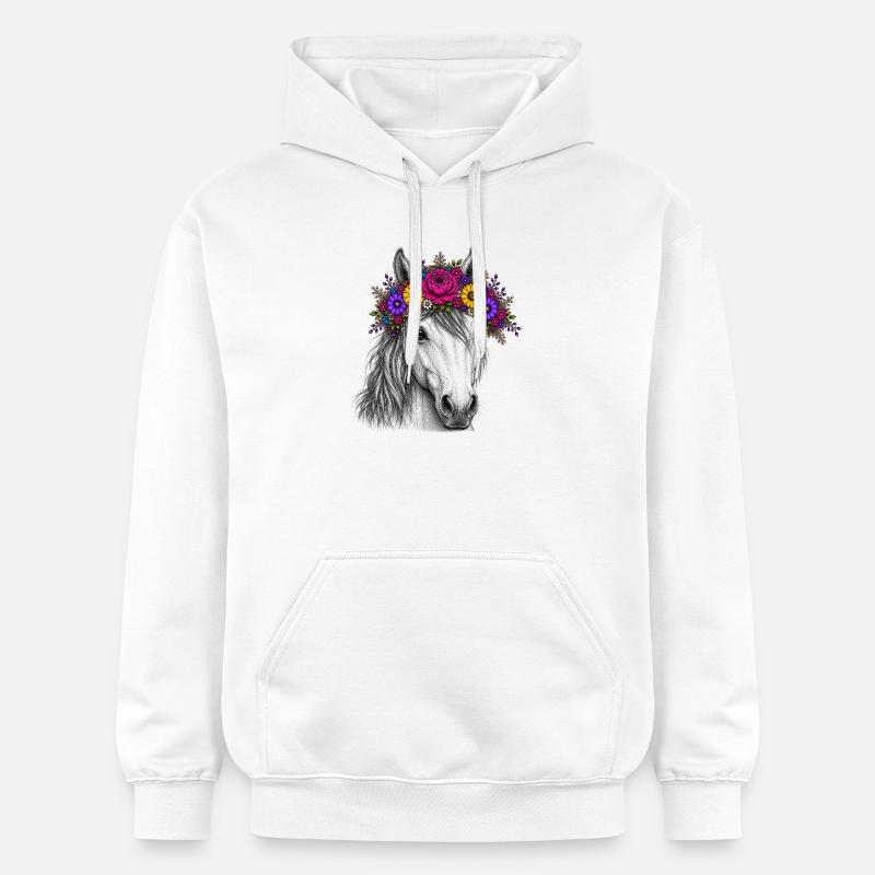 Cheval avec une couronne de fleurs - Sweat à capuche Softstyle® Gildan Unisexe - blanc