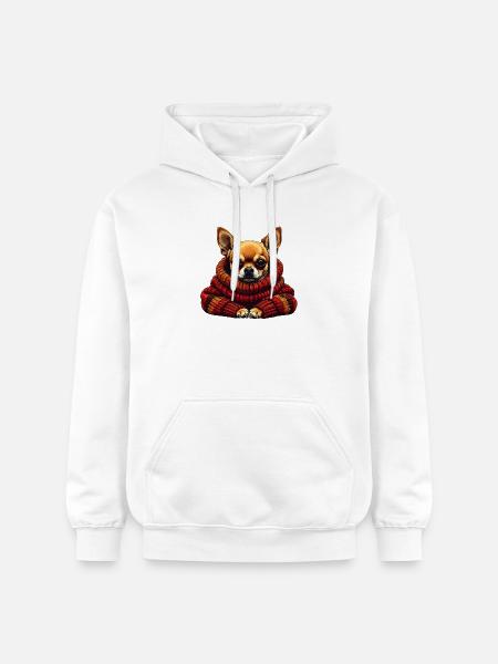 Chihuahua Winterkuschel mit Schal - Gildan Unisex Softstyle® Midweight Hoodie - Weiß