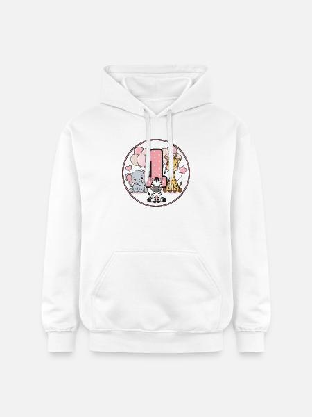 First Birthday Animal Friends Circle - Gildan Unisex Softstyle® Midweight Hoodie - white