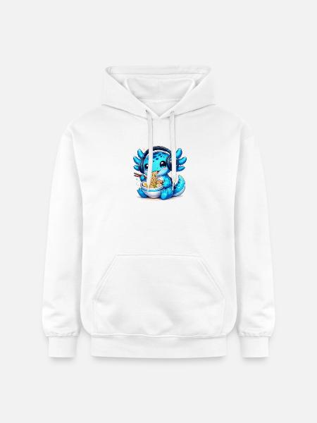 Kawaii Axolotl with Headphones and Ramen Gaming - Gildan Unisex Softstyle® Midweight Hoodie - white