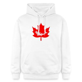 Logo du poisson-feuille d’érable du Canada - Sweat à capuche Softstyle® Gildan Unisexe - blanc - Devant - Liana (172cm) & Jaron (178cm)