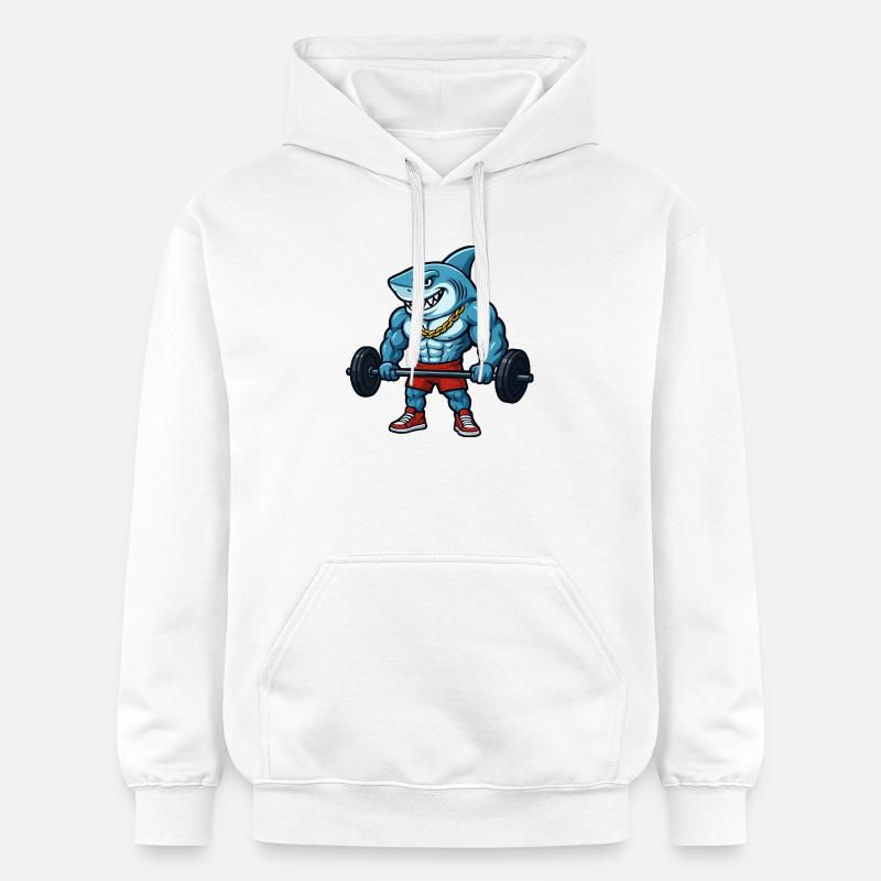 Muscles de requin, bodybuilder comique - Sweat à capuche Softstyle® Gildan Unisexe - blanc