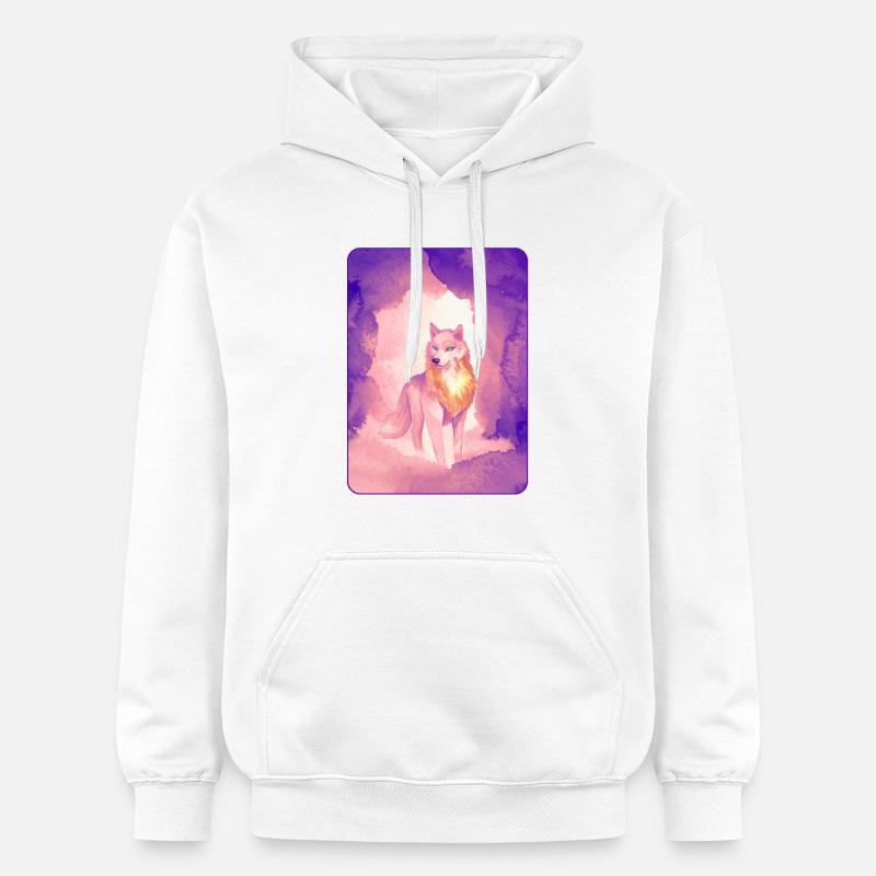 Loup blanc à l’aquarelle 2 (violet) - Sweat à capuche Softstyle® Gildan Unisexe - blanc