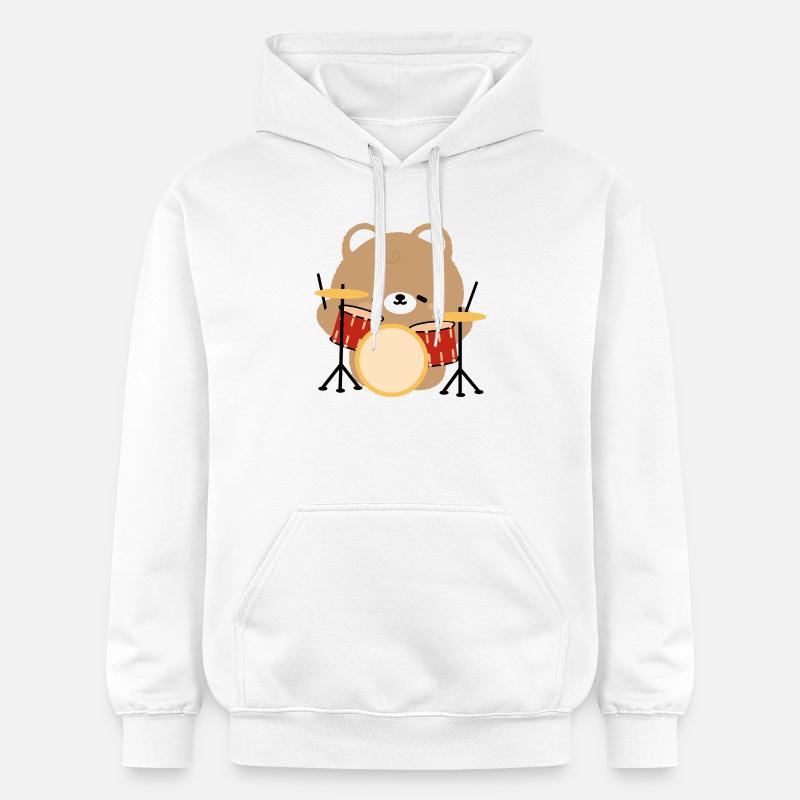 Bear Drummer Pop Art - Sweat à capuche Softstyle® Gildan Unisexe - blanc