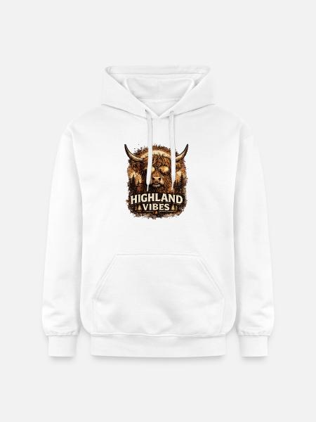Highland Vibes in Sepia - Gildan Unisex Softstyle® Midweight Hoodie - white