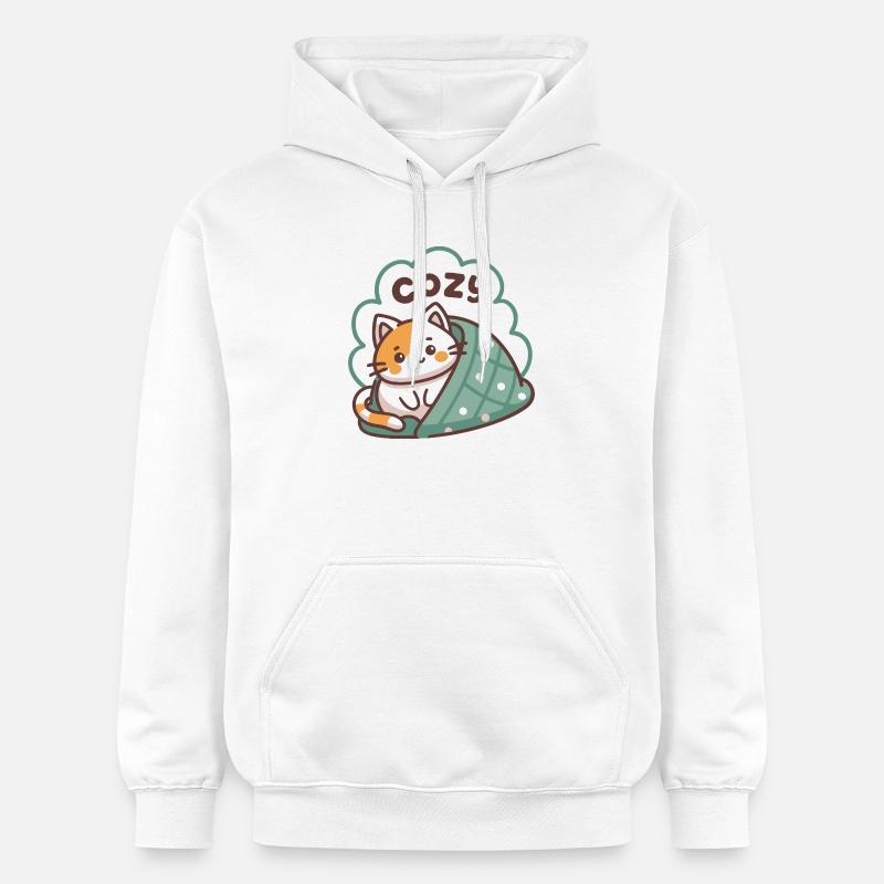Chat Cozy sous Couette - Sweat à capuche Softstyle® Gildan Unisexe - blanc