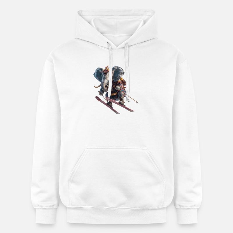 Aventures d’éléphant skieur sur les pistes - Sweat à capuche Softstyle® Gildan Unisexe - blanc
