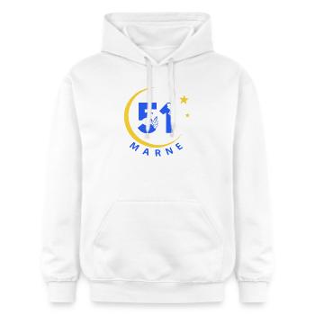 51 - Sweat à capuche Softstyle® Gildan Unisexe - blanc - Devant - Liana (172cm) & Jaron (178cm)