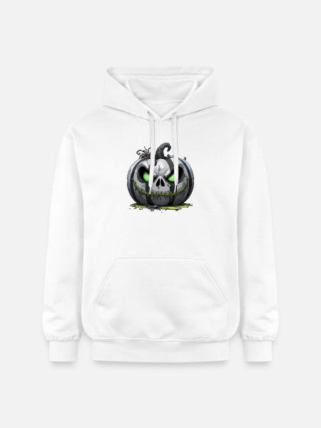 Grim Pumpkin Zombie with Green Eyes - Gildan Unisex Softstyle® Midweight Hoodie - white