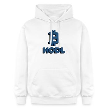 Bitcoin HODL Logo, Lettrage Crypto - Sweat à capuche Softstyle® Gildan Unisexe - blanc - Devant - Liana (172cm) & Jaron (178cm)