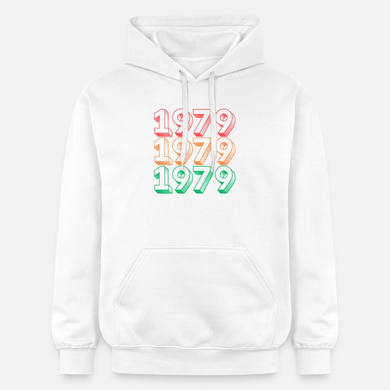 Conception Rétro Néon Année 1979 - Sweat à capuche Softstyle® Gildan Unisexe - blanc