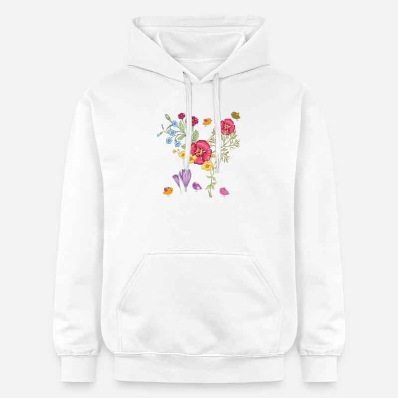 Bouquet de fleurs avec des oiseaux - Sweat à capuche Softstyle® Gildan Unisexe - blanc