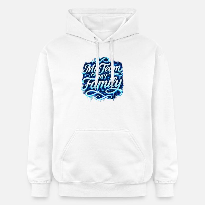 Mon équipe, ma famille Script néon - Sweat à capuche Softstyle® Gildan Unisexe - blanc