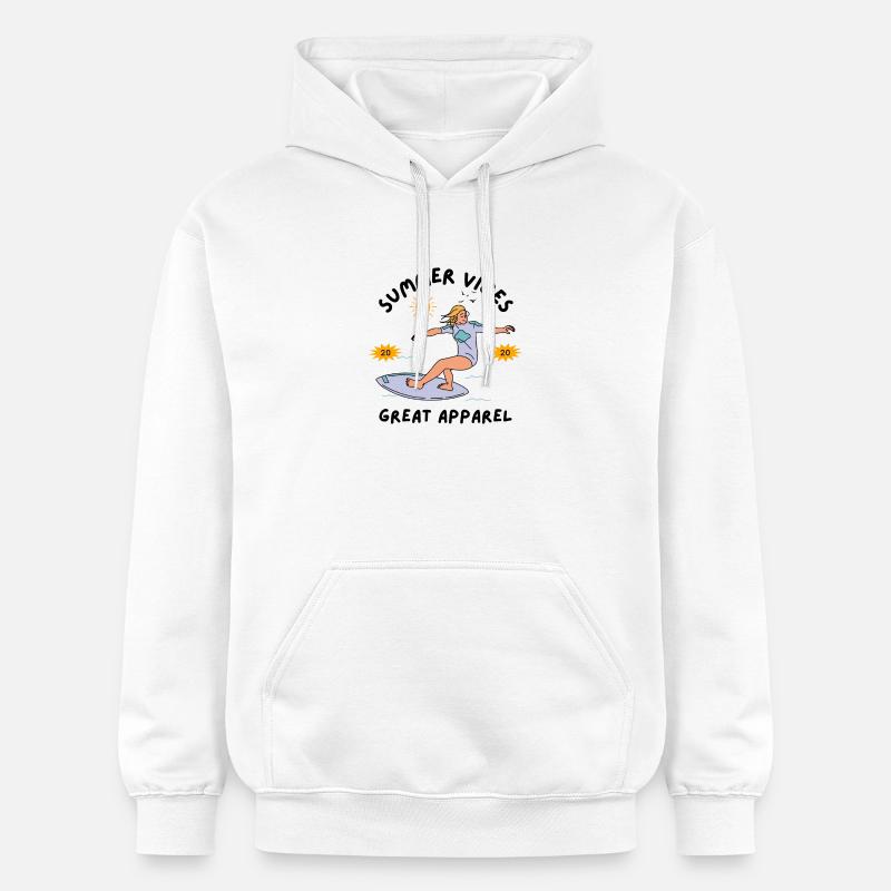 Surfeur d’été sur une planche de surf - Sweat à capuche Softstyle® Gildan Unisexe - blanc