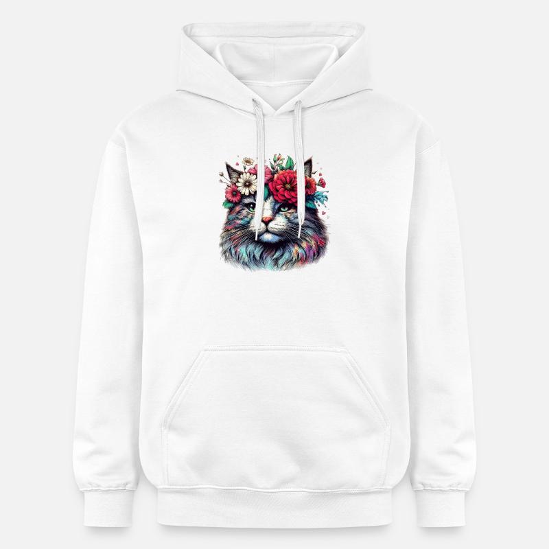 Chat avec des fleurs - Sweat à capuche Softstyle® Gildan Unisexe - blanc