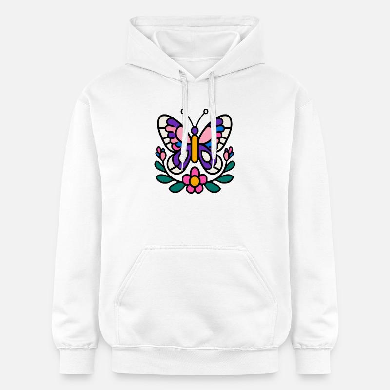 Papillon avec des fleurs - Sweat à capuche Softstyle® Gildan Unisexe - blanc