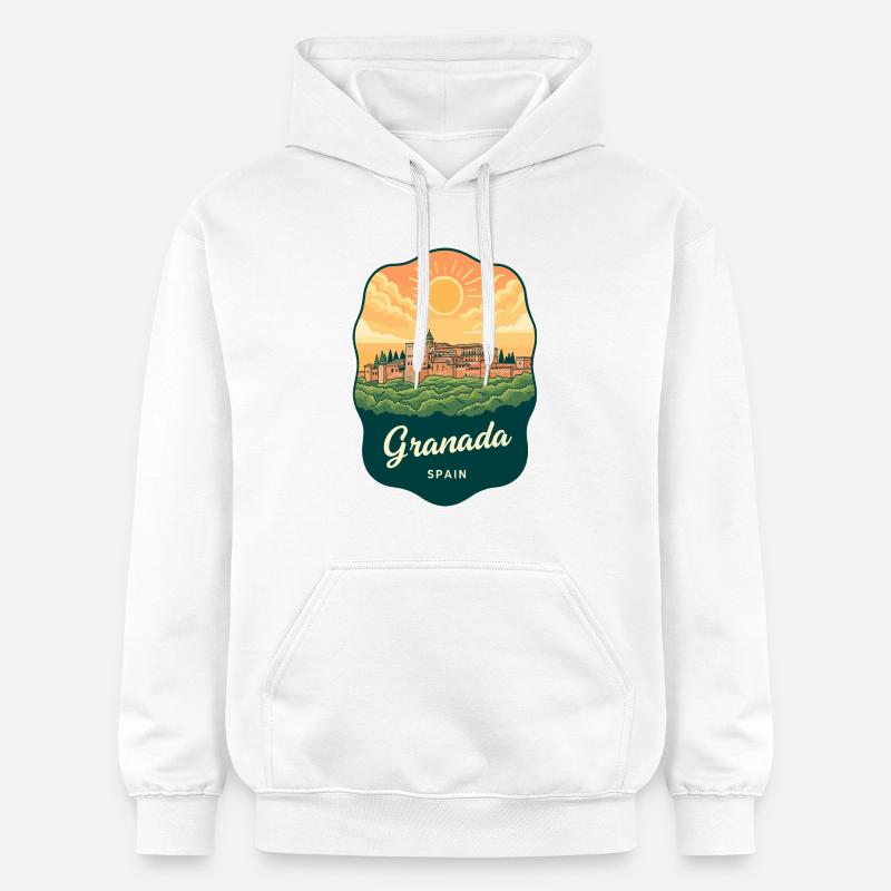Granada Alhambra Palac Retro Sunset Badge - Sweat à capuche Softstyle® Gildan Unisexe - blanc