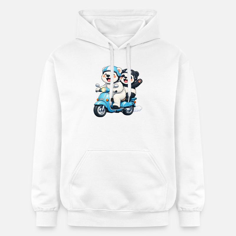 Ours polaire et panda en scooter - Sweat à capuche Softstyle® Gildan Unisexe - blanc