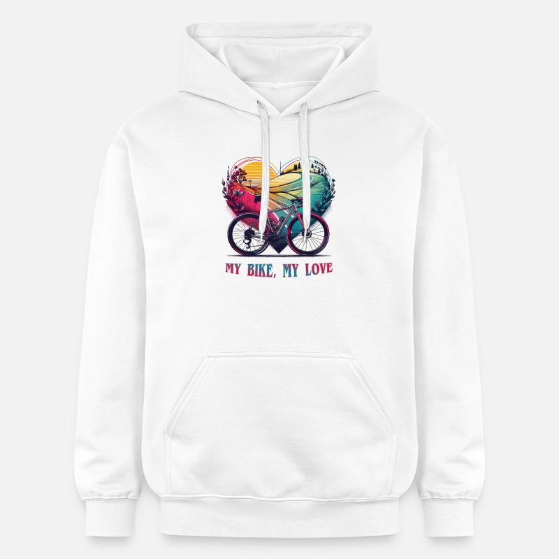 Mon vélo, mon amour. Saint-Valentin 2024 - Sweat à capuche Softstyle® Gildan Unisexe - blanc
