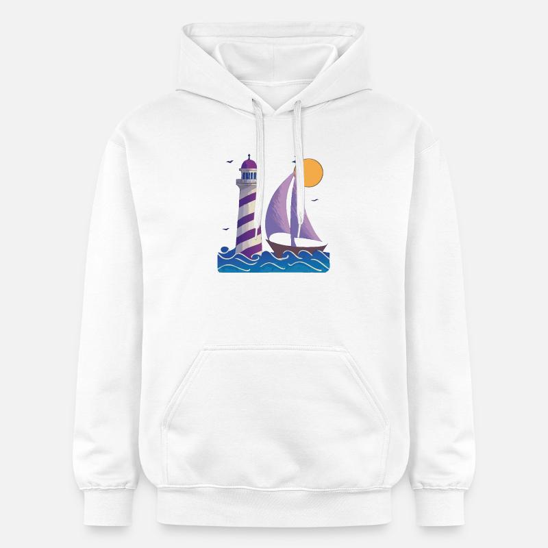 Phare avec bateau - Sweat à capuche Softstyle® Gildan Unisexe - blanc