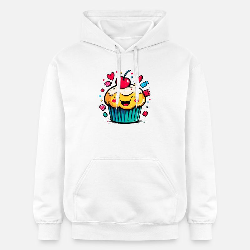 Cupcake Kawaii avec visage de cerise - Sweat à capuche Softstyle® Gildan Unisexe - blanc