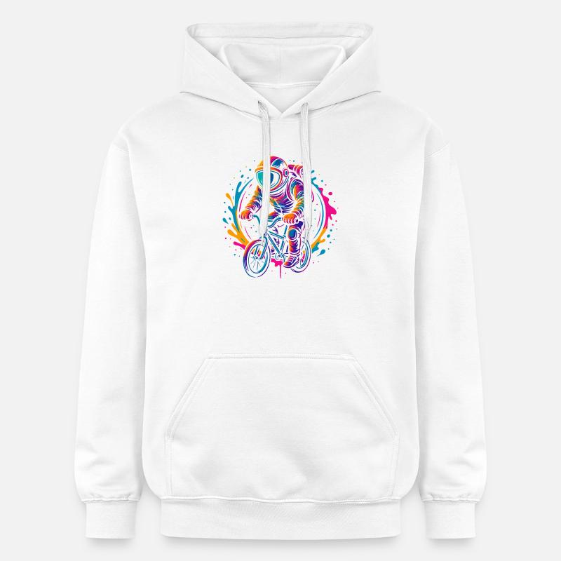 Astronaute néon à vélo, VTT, VTT - Sweat à capuche Softstyle® Gildan Unisexe - blanc