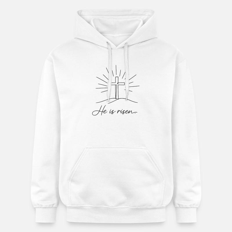 Crucifix He is Risen Easter Jesus - Gildan Unisex Softstyle® Midweight Hoodie - white