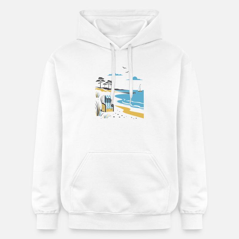 Idylle côtier : chaise longue et dune - Sweat à capuche Softstyle® Gildan Unisexe - blanc