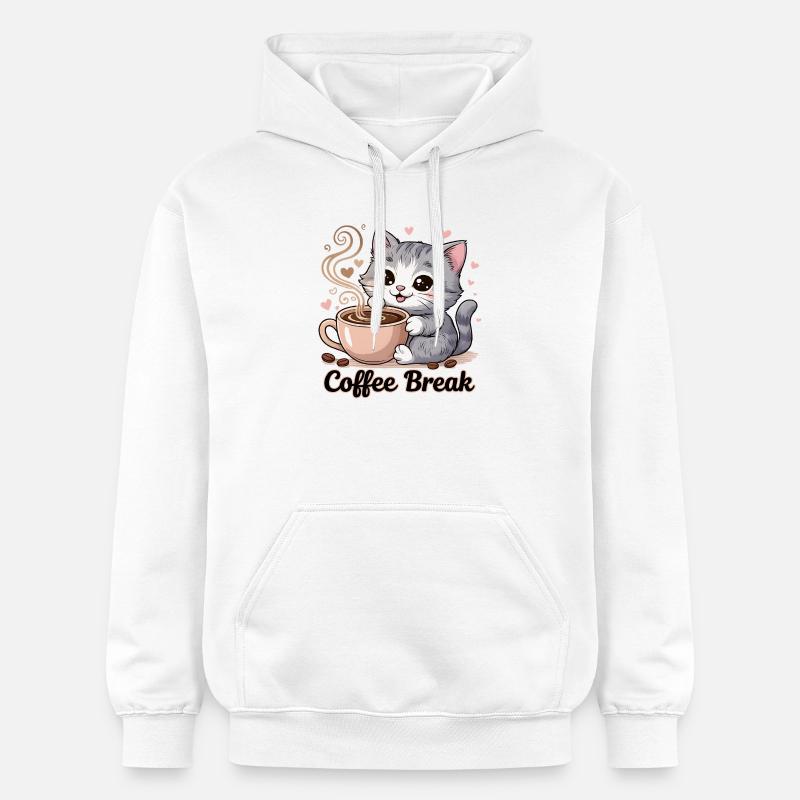 Chat mignon - Pause café - Sweat à capuche Softstyle® Gildan Unisexe - blanc