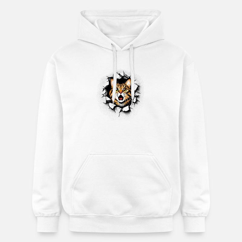 Katze Kopf Mauer Loch Risse Durchbruch - Gildan Unisex Softstyle® Midweight Hoodie - Weiß