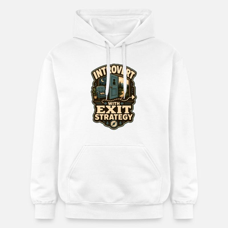 Introvert With Exit Strategy - Gildan Unisex Softstyle® Midweight Hoodie - Weiß