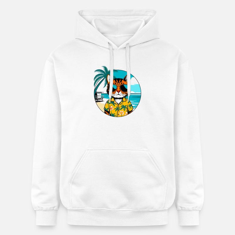 Chat sur la plage - Sweat à capuche Softstyle® Gildan Unisexe - blanc