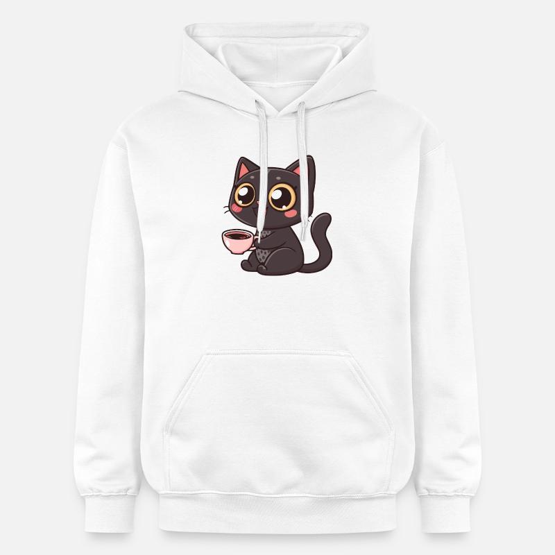 Chat noir café kawaii - Sweat à capuche Softstyle® Gildan Unisexe - blanc