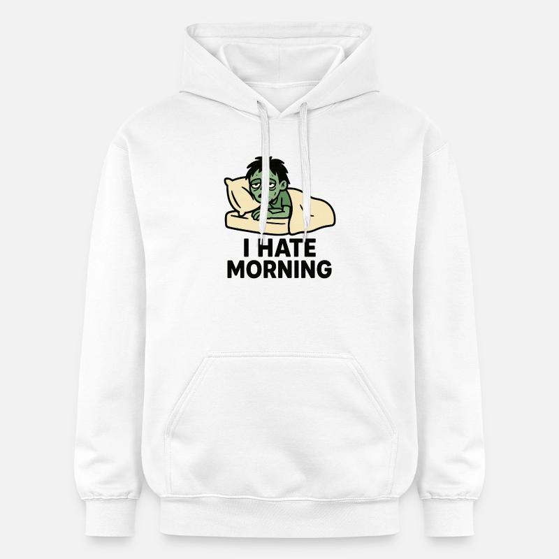 Zombie râleux matinal au lit - Sweat à capuche Softstyle® Gildan Unisexe - blanc