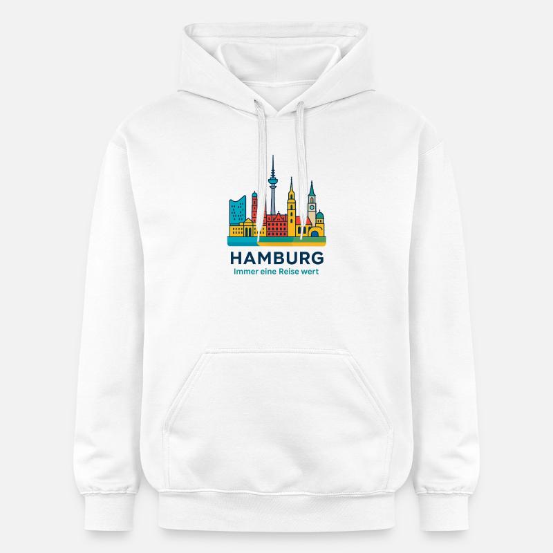 Silhouette de Hambourg Toujours à visiter - Sweat à capuche Softstyle® Gildan Unisexe - blanc