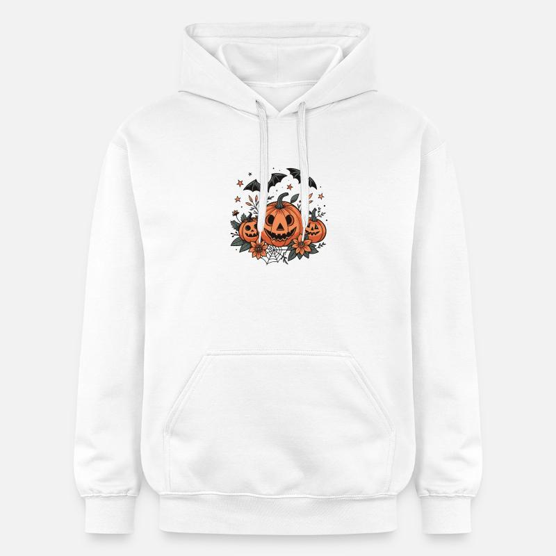 Citrouilles orange sur fleurs d’automne - Sweat à capuche Softstyle® Gildan Unisexe - blanc